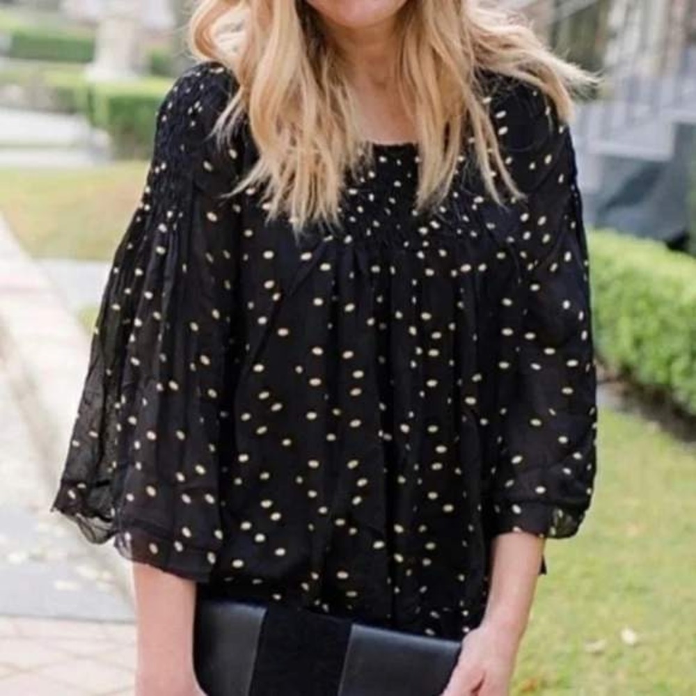 Anthropologie Top Womens Extra Small Petite Floreat Everafter Polka Dot Blouse
